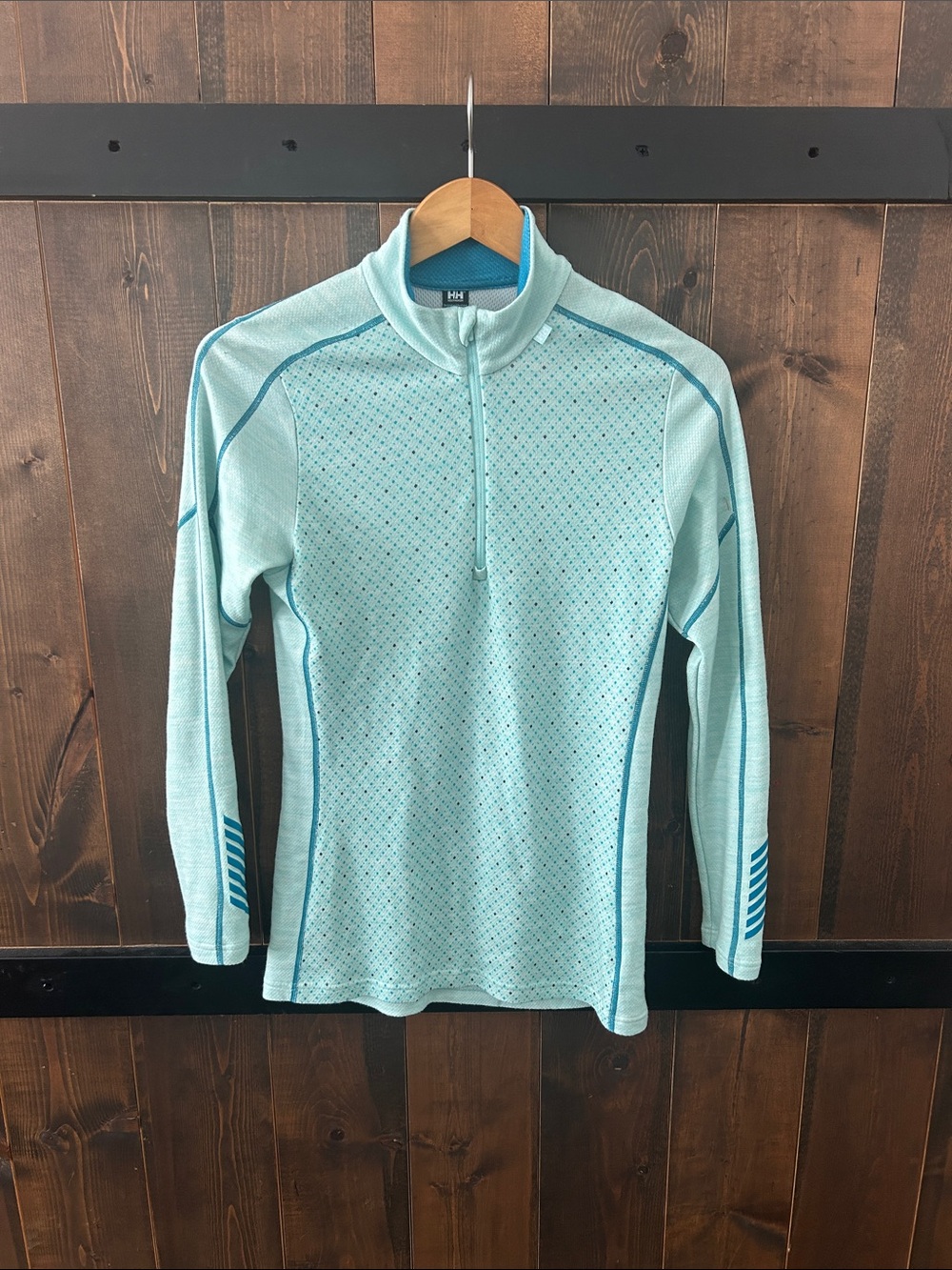 Helly Hansen Women's Size M Teal Quarter-Zip Base Layer 57% Merino Wool 🐑